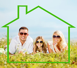 Image showing happy family in sunglasses outdoors