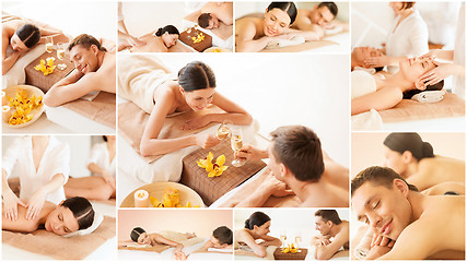Image showing happy family couple in spa salon