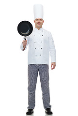 Image showing happy male chef cook holding frying pan