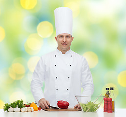 Image showing happy male chef cook cooking food