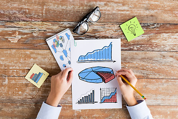 Image showing close up of hands drawing charts on paper sheets