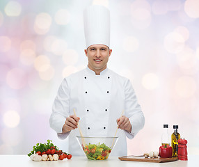 Image showing happy male chef cook cooking food