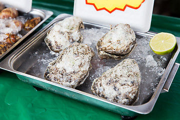 Image showing oysters or seafood on ice at asian street market