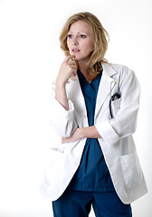 Image showing Lady doctor thinking