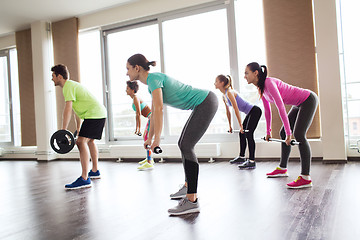 Image showing group of people exercising with barbell in gym