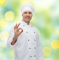 Image showing happy male chef cook showing ok sign