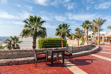 Image showing Outdoor restaurant overlooking the sea