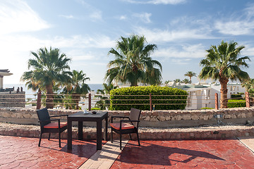 Image showing Outdoor restaurant overlooking the sea