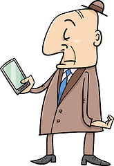 Image showing senior with smart phone cartoon