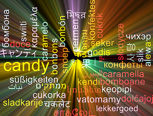 Image showing Candy multilanguage wordcloud background concept glowing