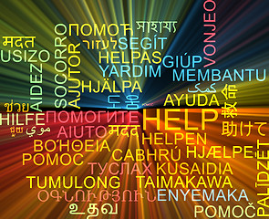 Image showing Help multilanguage wordcloud background concept glowing