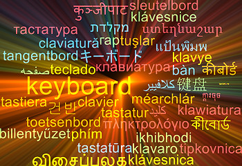 Image showing Keyboard multilanguage wordcloud background concept glowing