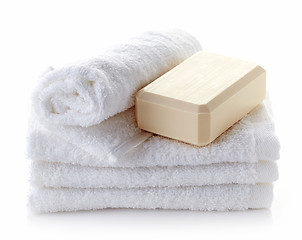 Image showing stack of white spa towels