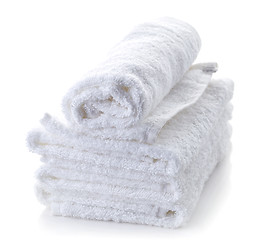 Image showing stack of white spa towels