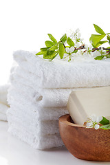 Image showing stack of white spa towels