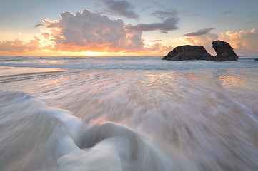 Image showing Sunrise  and Ocean flows at Watonga Rocks