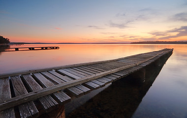 Image showing St Georges Basin Jetties at sunset