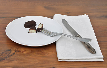 Image showing Chocolate candies on plate