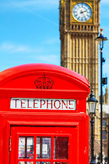 Image showing Famous red telephone booth in London