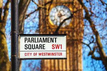 Image showing Parliament square sign in city of Westminster