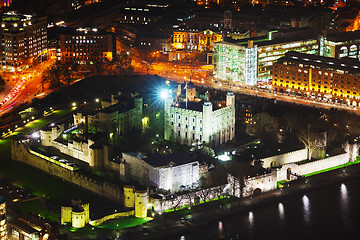 Image showing Aerial overview of London city with the Tower fortress