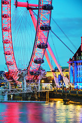 Image showing The London Eye Ferris wheel in the evening