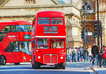 Image showing Iconic red double decker bus in London