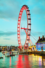 Image showing The London Eye Ferris wheel in the evening