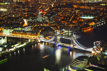 Image showing Aerial overview of London city with the Tower bridge