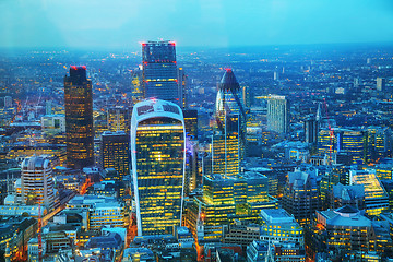 Image showing Aerial overview of the City of London financial ddistrict