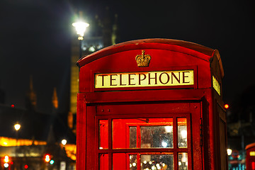 Image showing Famous red telephone booth in London