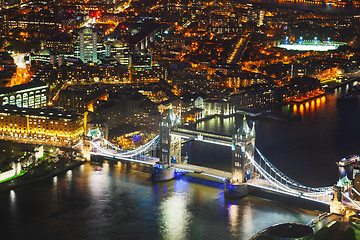 Image showing Aerial overview of London city with the Tower bridge