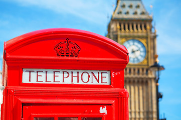 Image showing Famous red telephone booth in London