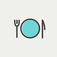 Image showing Plate, knife and fork thin line icon