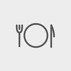 Image showing Plate, knife and fork thin line icon