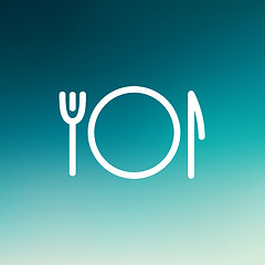 Image showing Plate, knife and fork thin line icon