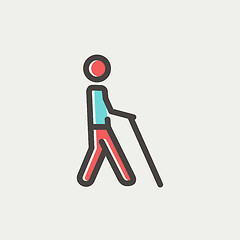 Image showing Man with stick thin line icon