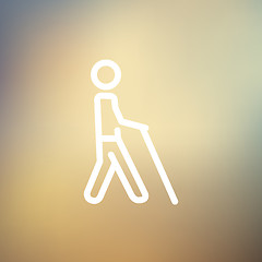 Image showing Man with stick thin line icon