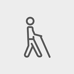 Image showing Man with stick thin line icon