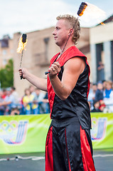 Image showing Dance with fire or fire show in the program Youth meeting in boxing match between teams of Russia and Cuba