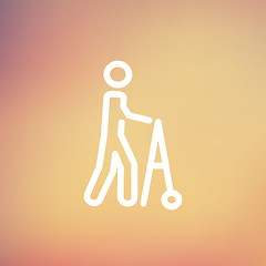 Image showing Disabled person with walker thin line icon