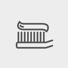 Image showing Toothbrush with toothpaste thin line icon