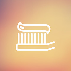 Image showing Toothbrush with toothpaste thin line icon