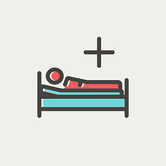 Image showing Medical bed with patient thin line icon