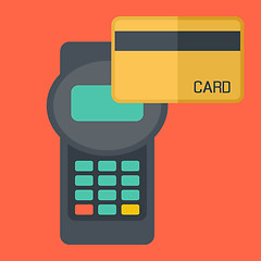 Image showing Credit card terminal with cards