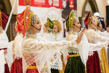 Image showing The girl in the Orenburg downy shawl