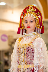 Image showing The girl in the Orenburg downy shawl