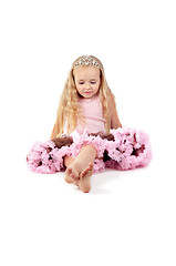 Image showing Happy little girl in pink tutu skirt and diadem