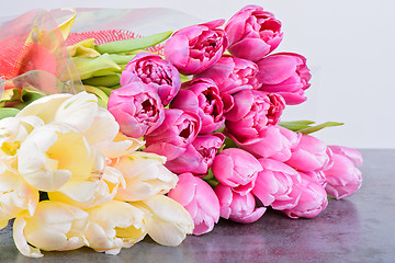 Image showing Tulips bouquets on the table