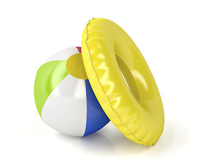 Image showing Beach ball and swim ring